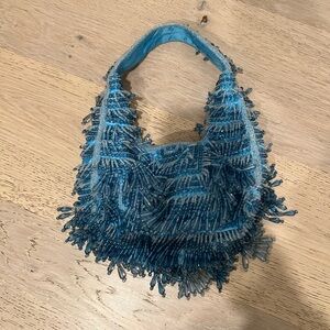 Blue Beaded Mini Handbag